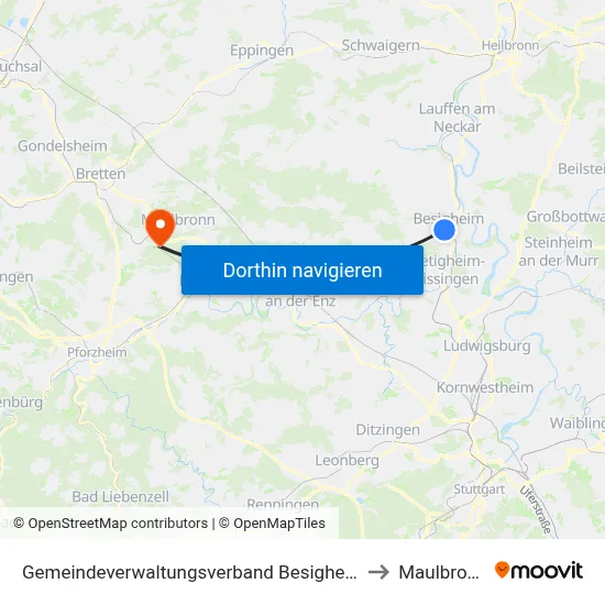 Gemeindeverwaltungsverband Besigheim to Maulbronn map