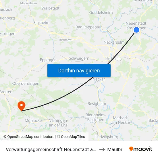 Verwaltungsgemeinschaft Neuenstadt am Kocher to Maulbronn map