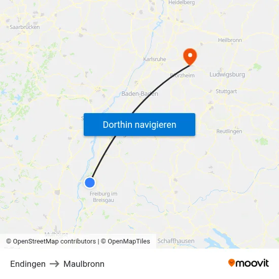 Endingen to Maulbronn map