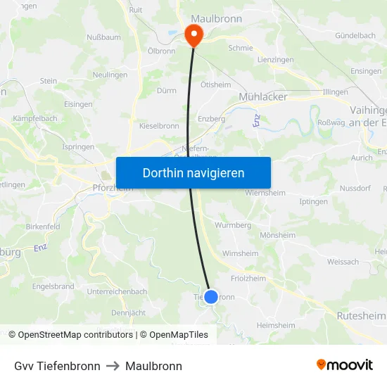 Gvv Tiefenbronn to Maulbronn map