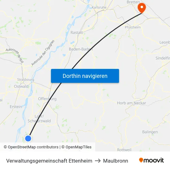 Verwaltungsgemeinschaft Ettenheim to Maulbronn map