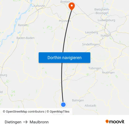 Dietingen to Maulbronn map