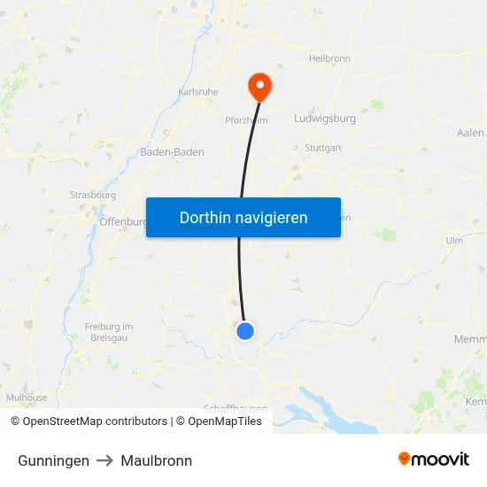 Gunningen to Maulbronn map