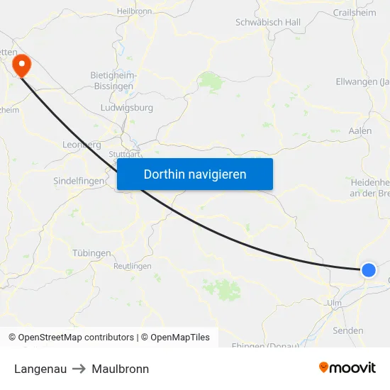 Langenau to Maulbronn map