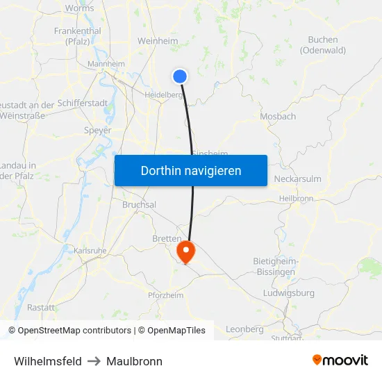 Wilhelmsfeld to Maulbronn map