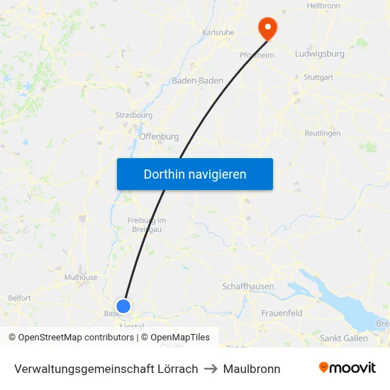 Verwaltungsgemeinschaft Lörrach to Maulbronn map