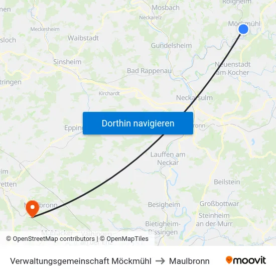 Verwaltungsgemeinschaft Möckmühl to Maulbronn map