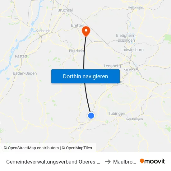 Gemeindeverwaltungsverband Oberes Gäu to Maulbronn map