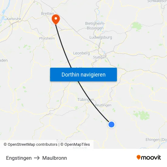 Engstingen to Maulbronn map