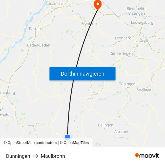 Dunningen to Maulbronn map