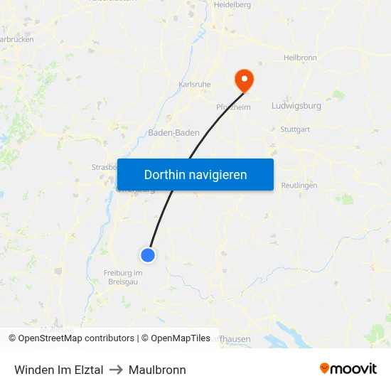 Winden Im Elztal to Maulbronn map