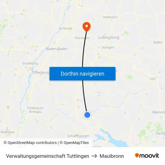 Verwaltungsgemeinschaft Tuttlingen to Maulbronn map
