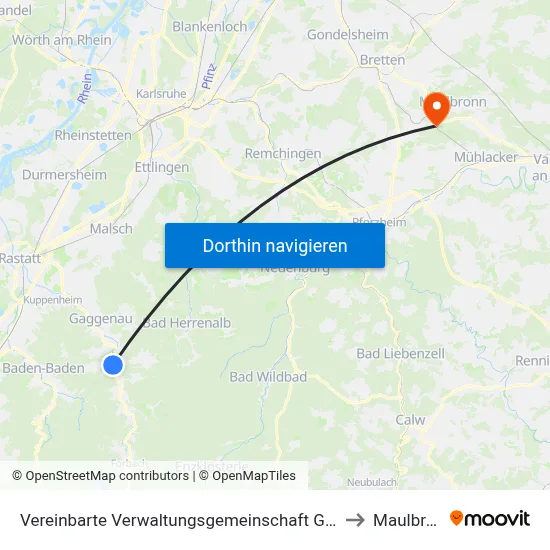 Vereinbarte Verwaltungsgemeinschaft Gernsbach to Maulbronn map