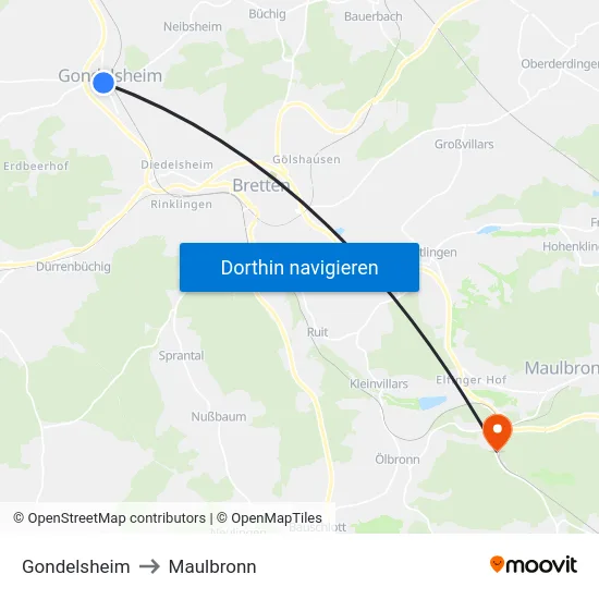 Gondelsheim to Maulbronn map