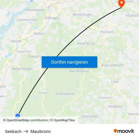 Seebach to Maulbronn map