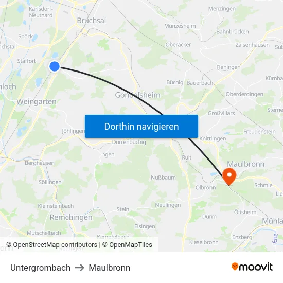 Untergrombach to Maulbronn map