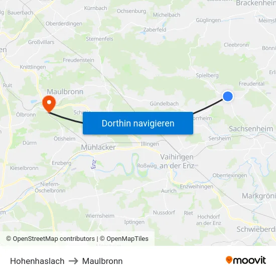 Hohenhaslach to Maulbronn map