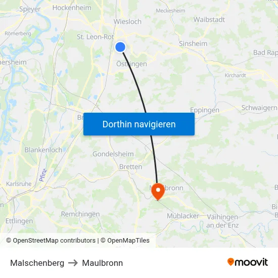 Malschenberg to Maulbronn map
