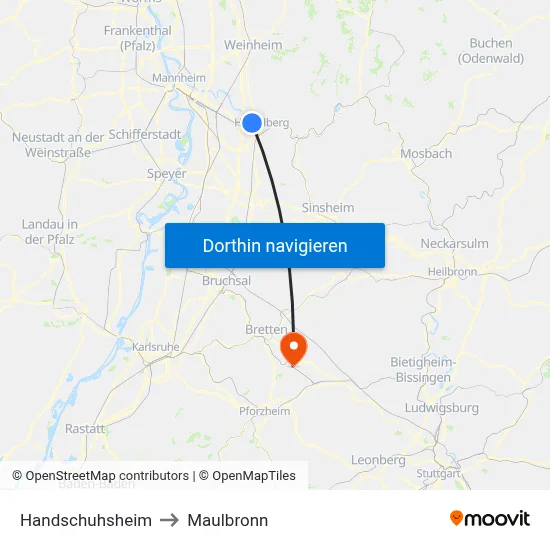 Handschuhsheim to Maulbronn map