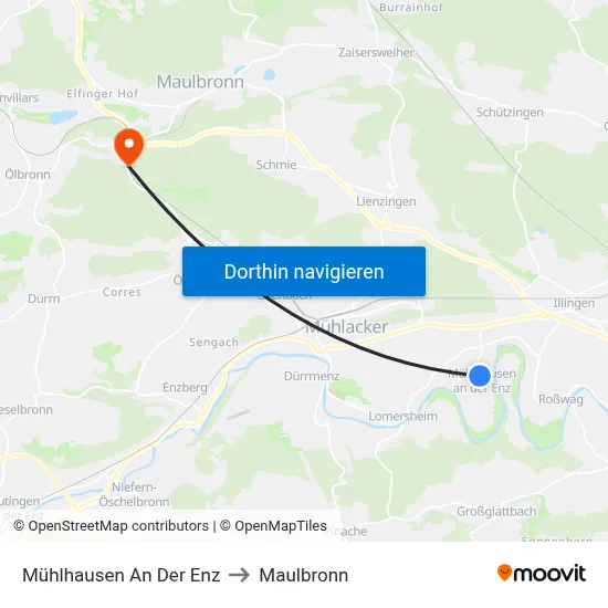 Mühlhausen An Der Enz to Maulbronn map