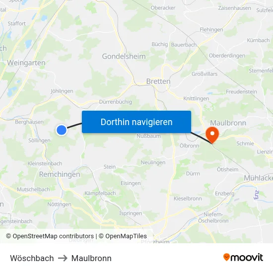 Wöschbach to Maulbronn map