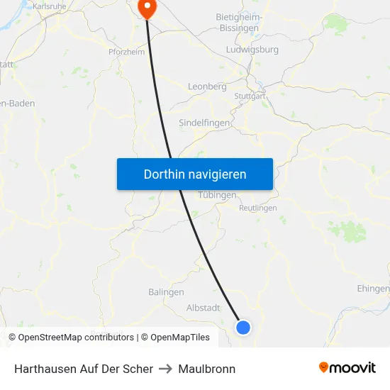 Harthausen Auf Der Scher to Maulbronn map