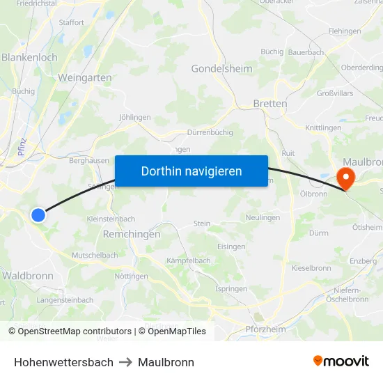 Hohenwettersbach to Maulbronn map