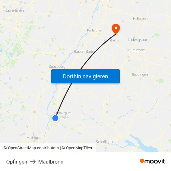 Opfingen to Maulbronn map