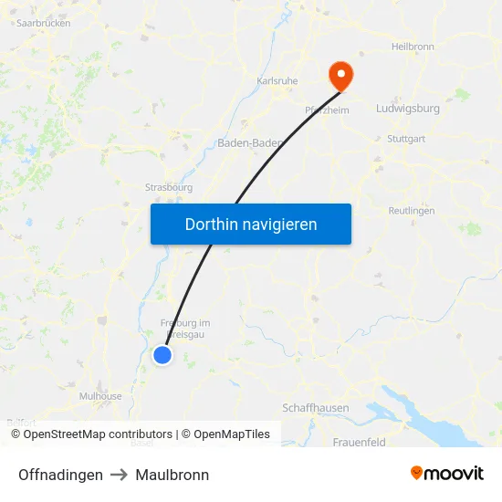 Offnadingen to Maulbronn map