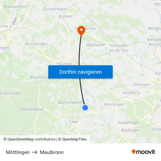 Möttlingen to Maulbronn map