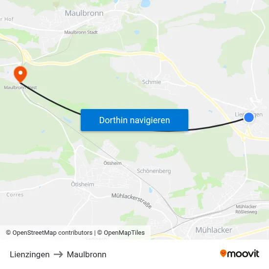Lienzingen to Maulbronn map