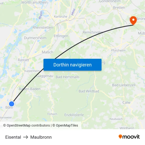 Eisental to Maulbronn map