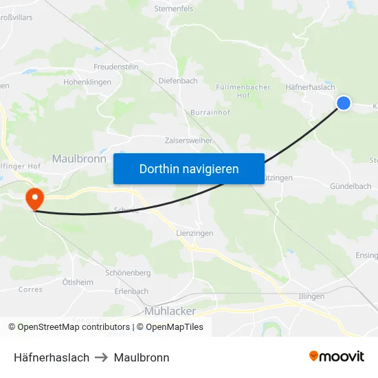 Häfnerhaslach to Maulbronn map