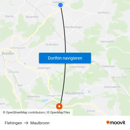 Flehingen to Maulbronn map