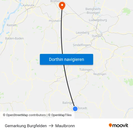 Gemarkung Burgfelden to Maulbronn map