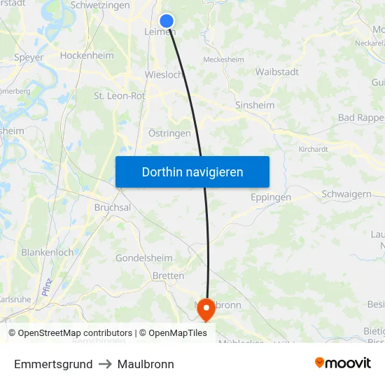Emmertsgrund to Maulbronn map