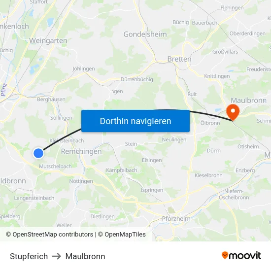 Stupferich to Maulbronn map
