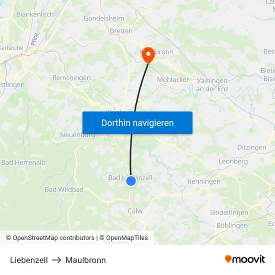 Liebenzell to Maulbronn map