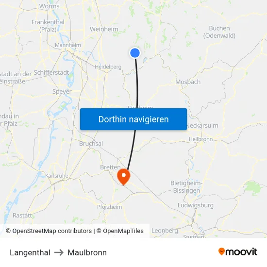 Langenthal to Maulbronn map