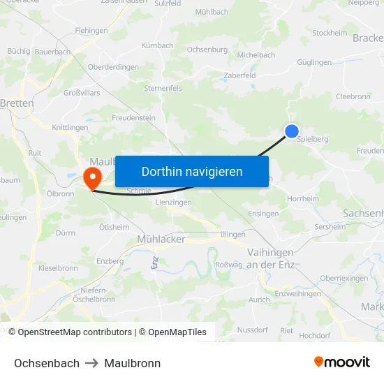 Ochsenbach to Maulbronn map
