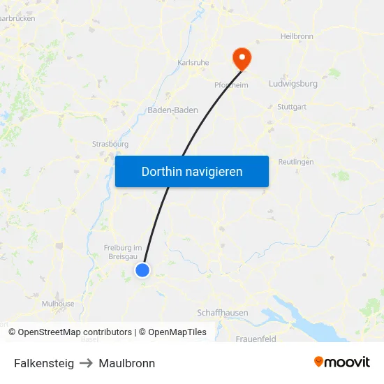 Falkensteig to Maulbronn map
