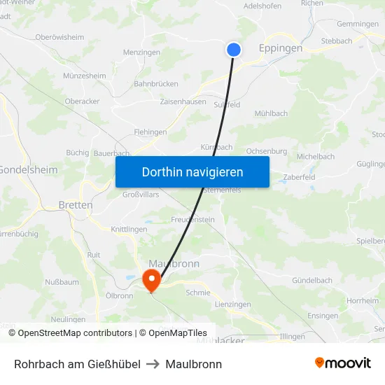 Rohrbach am Gießhübel to Maulbronn map