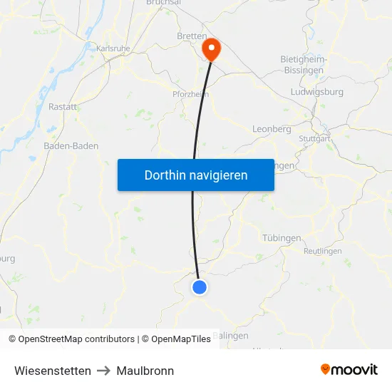 Wiesenstetten to Maulbronn map