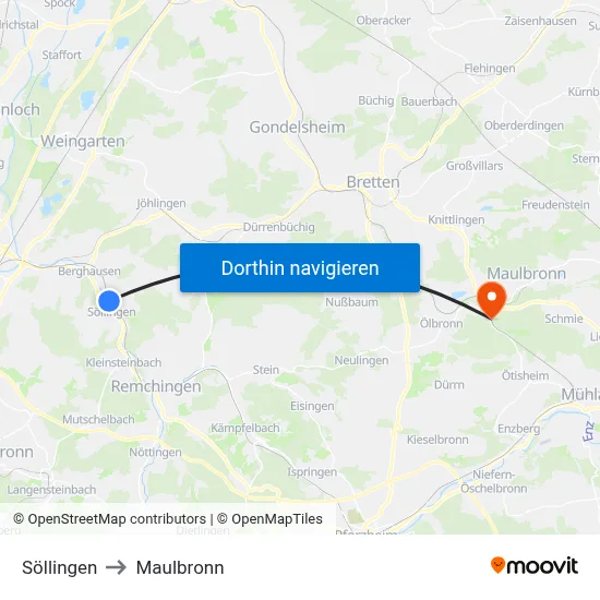 Söllingen to Maulbronn map