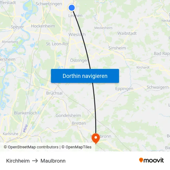 Kirchheim to Maulbronn map
