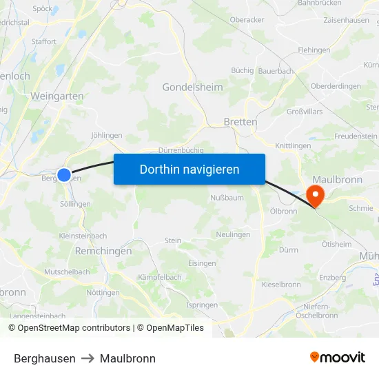 Berghausen to Maulbronn map