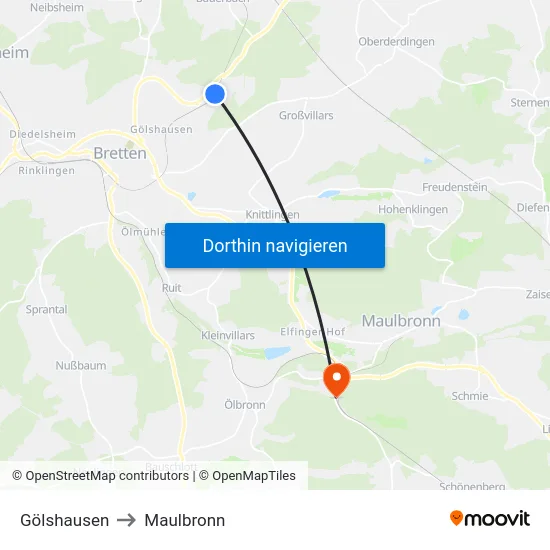 Gölshausen to Maulbronn map