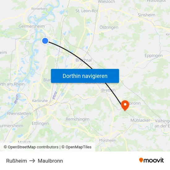 Rußheim to Maulbronn map