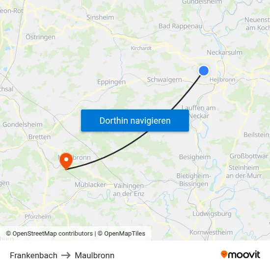 Frankenbach to Maulbronn map