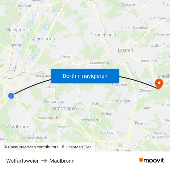 Wolfartsweier to Maulbronn map